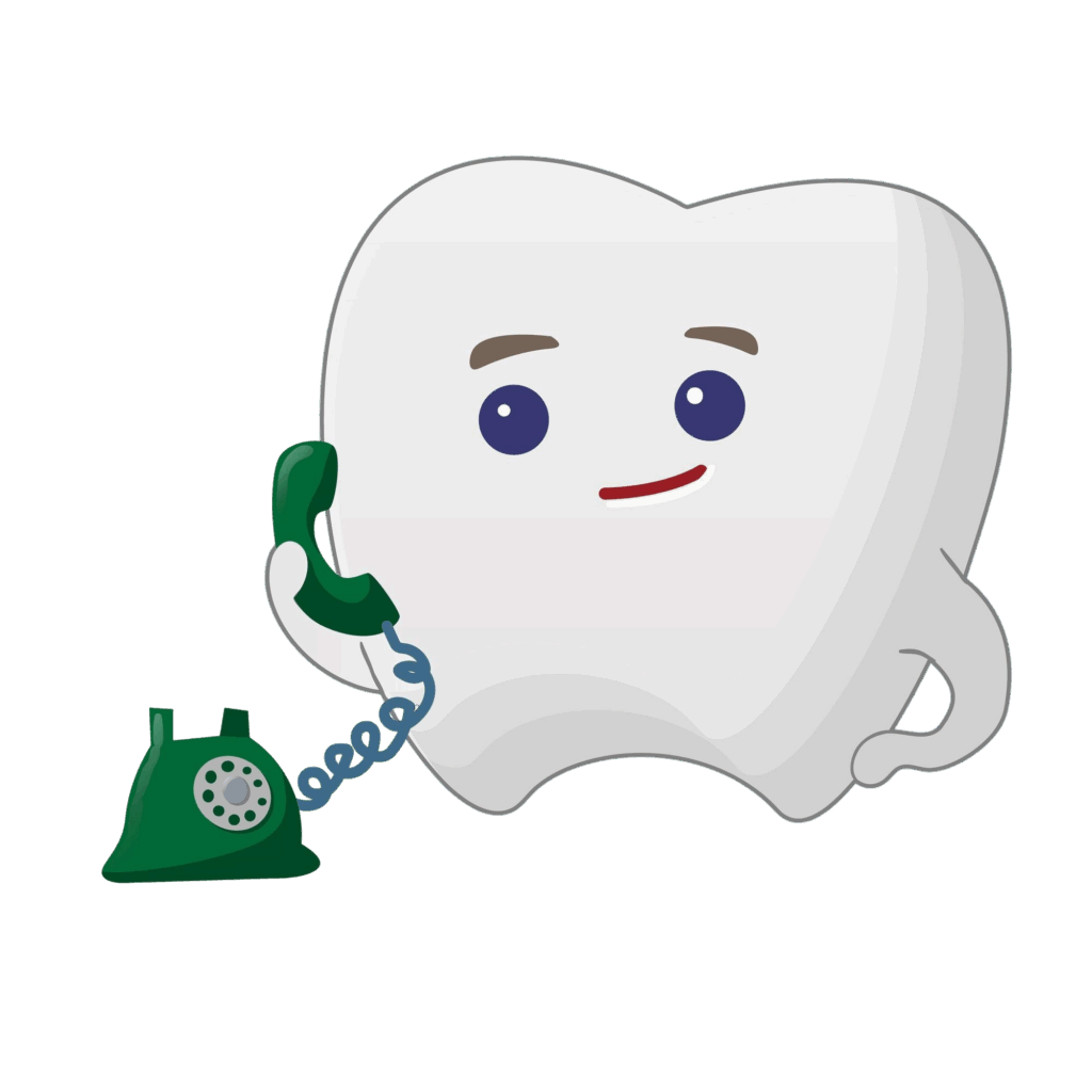 Zahn mit Telefonillustration als Cartoon Zahn mit Telefonillustration als Cartoon